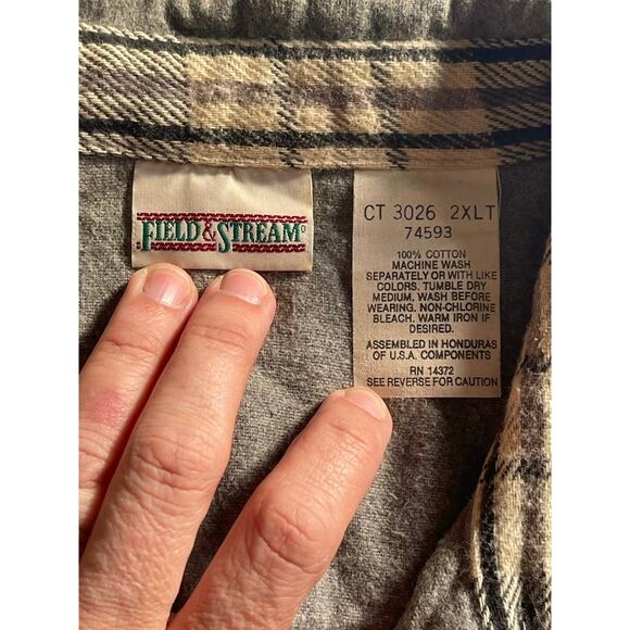 Vtg Field & Stream 100% Cotton Flannel shirt men's button-down 2XLT heavy wt - Picture 3 of 4